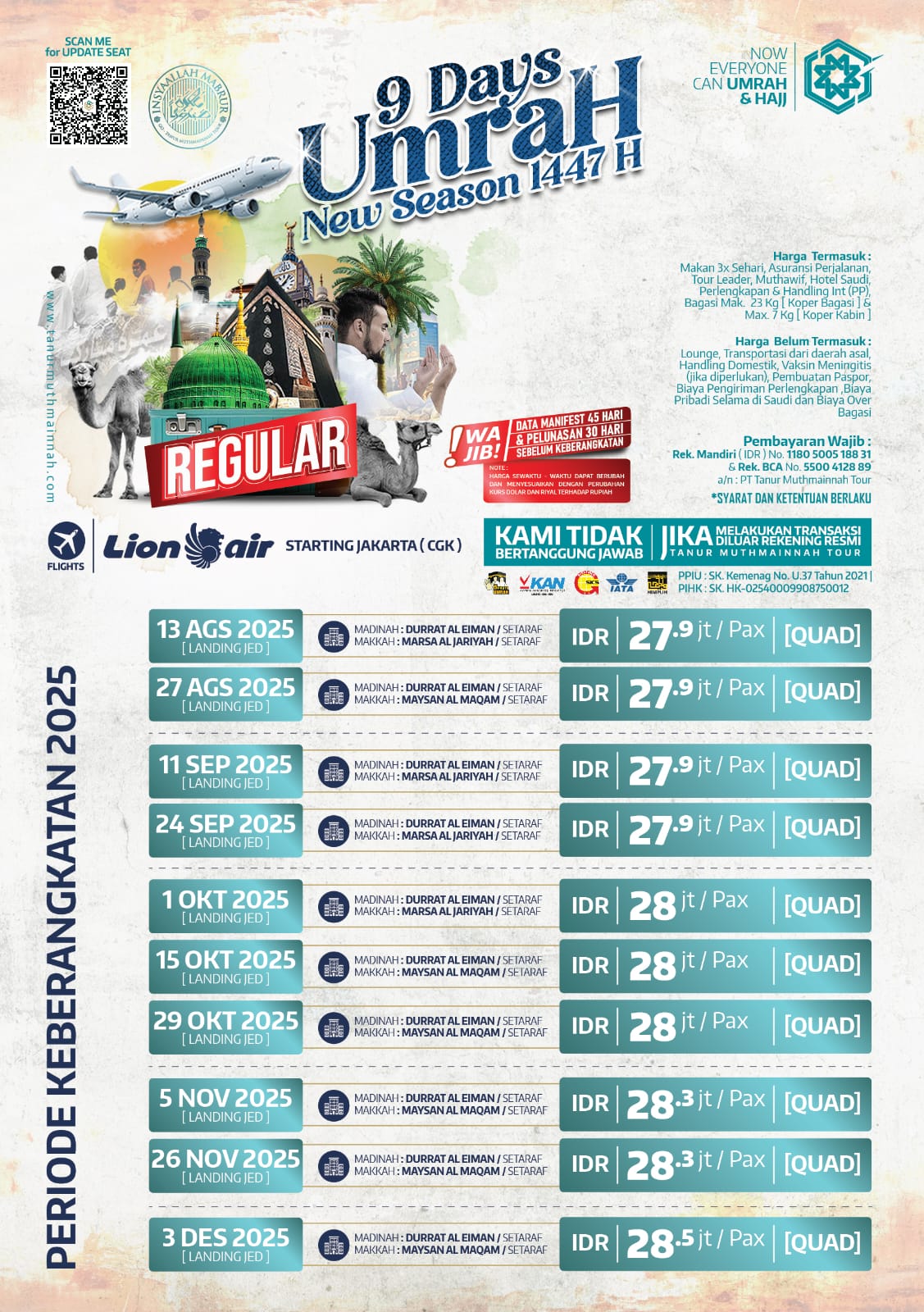 Umrah Lion Air 09 hari Reguler